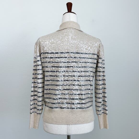 J. Crew Collection Sequin Stripe V-Neck Collared Polo Sweater - Picture 6 of 8